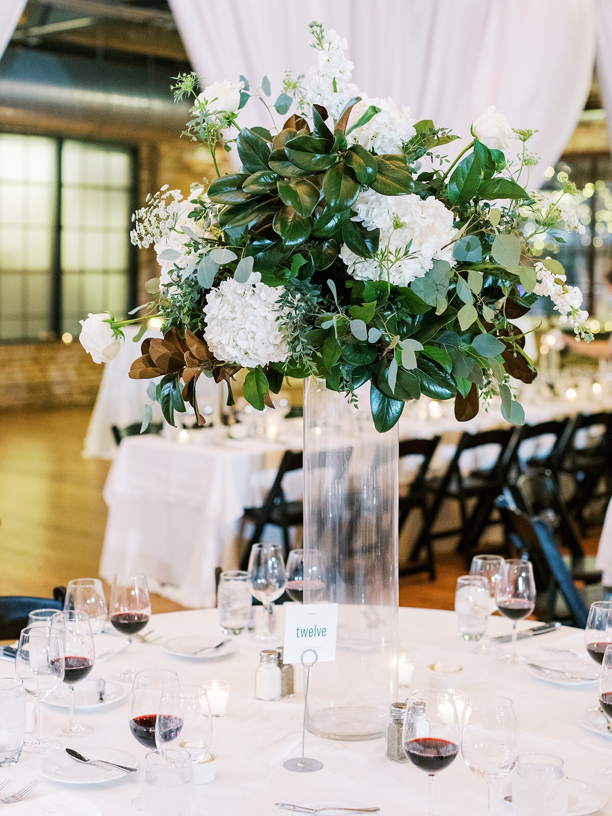 Centerpiece on Tall Glass Vase (white)